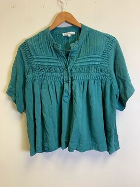 Solitaire Teal Pintuck Henley Blouse